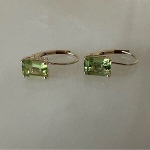 14k Solid Gold Peridot Lever Back Earrings